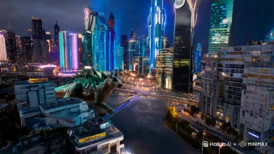 哥斯拉小狗入侵奥特曼城市 by Hailuo AI Video Generator