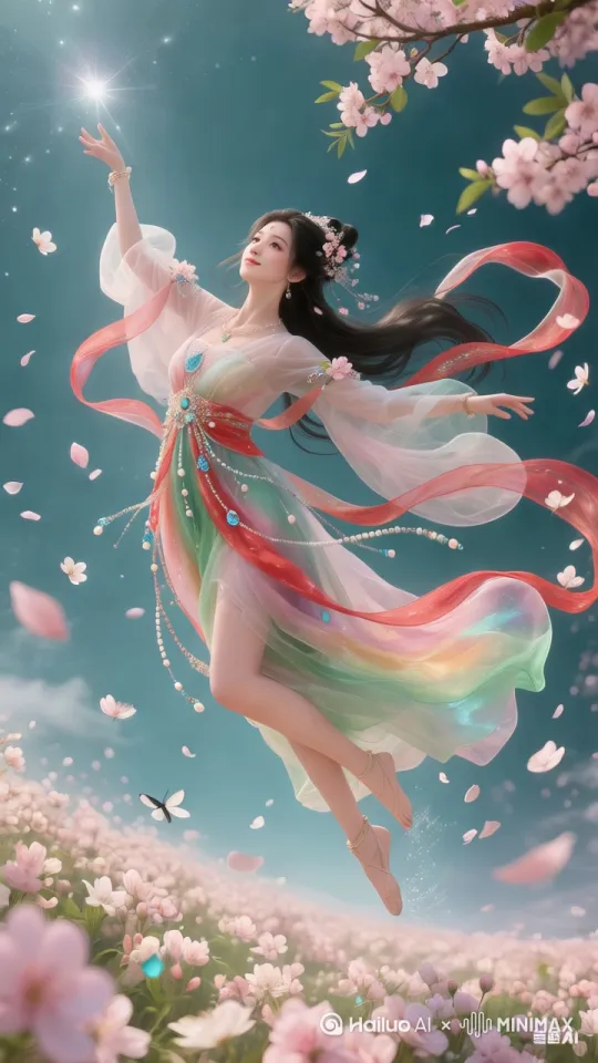 360°环绕镜头（360°Orbital），缓慢旋转展示美女整体造型与动态,前推镜头（DollyIn），聚焦面部表情或手部动作细节 by Hailuo AI Video Generator