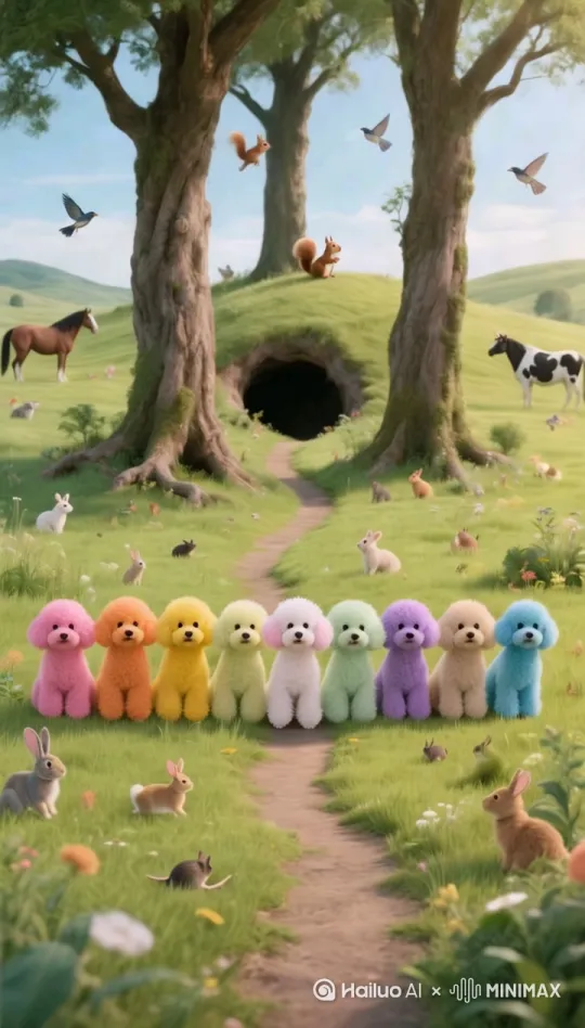 比熊犬已经跑累了，需要在这片草地上休息一下。 by Hailuo AI Video Generator