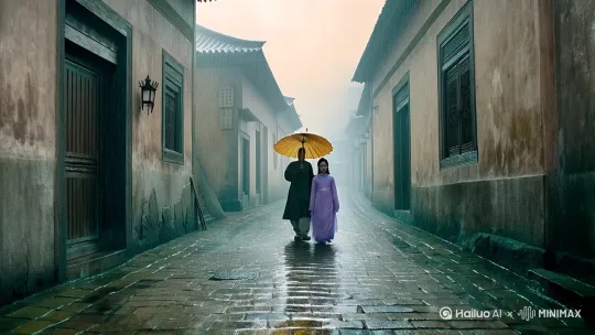在江南的古镇，天空飘着如丝的细雨，空气中弥漫着淡淡的湿气。我撑着一把油纸伞，独自漫步在一条悠长而寂寥的雨巷。青石板铺成的小路，被雨水洗得发亮，两旁是斑驳的墙壁和古老的木门，一切都显得那么静谧而深沉。
我希望在这条雨巷中，能遇到一个如丁香般美丽的姑娘。她有着丁香一样的颜色，丁香一样的芬芳，丁香一样的忧愁。她仿佛从古画中走出，带着一种淡淡的哀怨，在雨中徘徊，那神情既惆怅又迷茫。
她也撑着一把油纸伞，默默地在雨巷中彳亍而行，步履轻盈而缓慢。她的目光冷漠而凄清，像是在寻找着什么，又像是在逃避着什么。当她走近时，我看到了她那太息般的眼神，那眼神中充满了无尽的忧愁和无奈。
她轻轻地飘过我身旁，就像梦中飘过的一枝丁香，带着一种凄婉而迷茫的美。她的身影渐渐远去，最终消失在那颓圮的篱墙尽头，走尽了这条悠长的雨巷。
雨还在下，那哀怨的雨声仿佛在诉说着无尽的故事。她的颜色在雨中渐渐消散，她的芬芳也在空气中慢慢散去，甚至连她那太息般的眼光和丁香般的惆怅，都随着她的离去而消逝在雨的哀曲里。
我依然撑着油纸伞，独自彷徨在这悠长、悠长又寂寥的雨巷。我希望，能在某个不经意的瞬间，再次飘过一个丁香一样的、结着愁怨的姑娘。 by Hailuo AI Video Generator