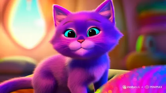 紫色的小猫咪在吃超级棒棒糖 by Hailuo AI Video Generator