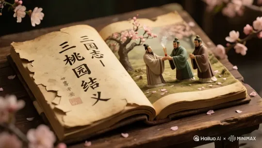 三人依次跪地，对天盟誓，结拜为兄弟。 by Hailuo AI Video Generator