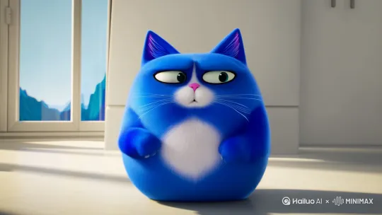 一只可爱的蓝色胖猫因为不会做太极而愁眉苦脸，抱怨是资本给他做局了 by Hailuo AI Video Generator