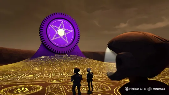 星齿纪元：机械与神秘的交响
 
序章：远古遗迹的低语
 
在遥远的 23 世纪，人类文明已在太阳系内初步建立起殖民网络。火星上的奥林帕斯山，这座太阳系最高的火山，早已不再是地质研究的单纯目标。一支由地球联邦资助的考古探险队，在山底深处发现了一处前所未有的遗迹。
 
队长艾丽娅是一位年轻却经验丰富的考古学家，她的眼睛闪烁着兴奋的光芒，在头盔灯光的映照下，看着眼前巨大的紫色齿轮缓缓转动。齿轮直径足有百米，中央的五角星散发着神秘的幽光，仿佛在诉说着远古的秘密。周围刻满了奇异的金色符文，每一道线条都似乎蕴含着某种未知的力量。
 
“这不可能是自然形成的，”艾丽娅对着通讯频道说道，“这背后一定有一个远超我们想象的文明存在。” 队员们纷纷围拢过来，脸上满是敬畏与好奇。技术专家凯恩立刻开始扫描这些符文，希望能从中找到破解的线索。然而，每一次尝试解析，设备都会发出刺耳的警报，仿佛这些符文是被某种强大的力量守护着。
 
在接下来的几周里，研究毫无进展，队员们的士气逐渐低落。但艾丽娅没有放弃，她坚信这些符文是打开遗迹秘密的关键。终于，在一次偶然的设备故障修复后，凯恩发现了一个奇怪的现象：符文的排列似乎与太阳系的星图有着某种微妙的联系。
 
第一章：神秘能量的初现
 
凯恩的发现让整个团队重新燃起了希望。他们开始将研究重点放在星图与符文的关联上。经过无数次的模拟和计算，他们终于破解了一部分符文的含义——这是一种关于能量转换的古老技术。
 
紫色齿轮似乎是一个巨大的能量核心，它所蕴含的能量远超人类目前所掌握的任何能源。但如何激活并安全利用这种能量，仍然是一个巨大的难题。艾丽娅决定向地球联邦总部请求支援，希望能带来更多的专业人才和先进设备。
 
在等待支援的过程中，遗迹内发生了一些奇怪的现象。原本静止的齿轮开始出现轻微的震动，紫色光芒也变得更加明亮。队员们惊恐地发现，周围的岩石似乎在被某种力量重塑，一些小型的机械装置从岩石中缓缓浮现。
 
这些机械装置造型奇特，像是某种古老的守卫者。它们没有攻击队员，但它们的出现让整个遗迹变得更加神秘莫测。艾丽娅意识到，他们的研究可能已经触动了遗迹的某种保护机制，而这或许是他们了解齿轮能量的一个契机。 by Hailuo AI Video Generator