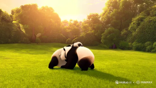 多角度运镜拍摄两只熊猫在草坪上摔跤。 by Hailuo AI Video Generator