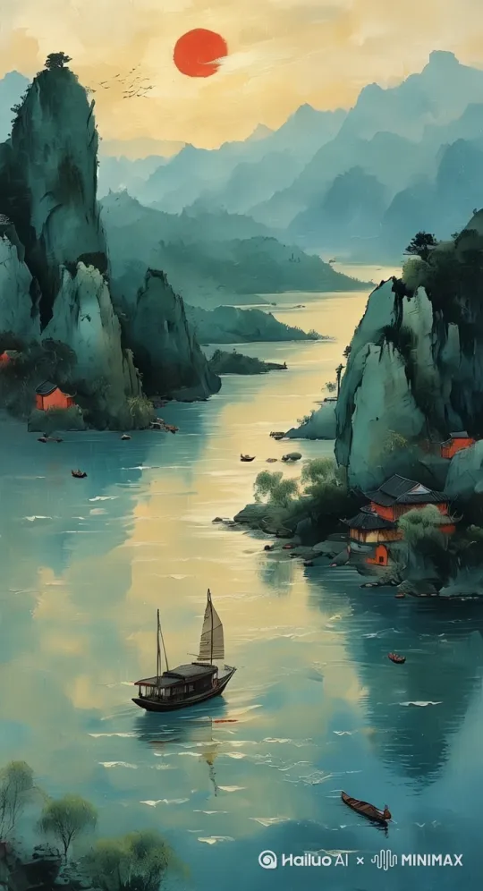 根据图片画面生成船在波涛汹涌的海面上航行[左移,上升]由近驶向远方，[推进,上升]蓝天白云浮动，乌儿在空中自由飞翔，高清画质，[推进,上升] by Hailuo AI Video Generator