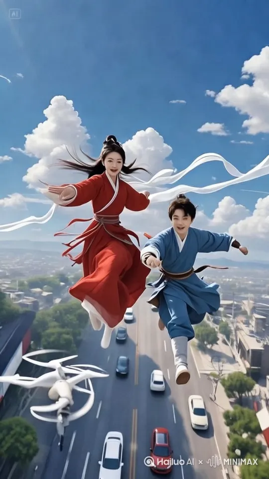 空中剧烈撕打，追逐殴斗，相互击打， by Hailuo AI Video Generator
