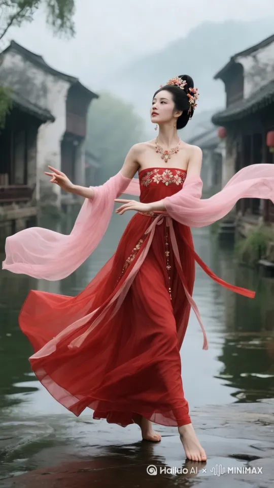 [右移,左摇,跟随]美美女翩翩起舞[推进,上升] by Hailuo AI Video Generator