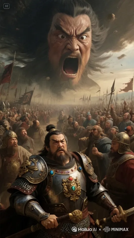 - 动作：诸侯们相互对视，眼神中充满了迷茫与担忧。将领们或是交头接耳，小声议论，或是摇头叹息，面露无奈。一些胆小的士兵甚至不自觉地往后缩了缩身子。
​
- 运镜：在联军阵中缓慢平移拍摄，通过捕捉众人各异的表情、细微的肢体动作以及不安的神态，展现出联军面对吕布挑战时的震惊与慌乱。 by Hailuo AI Video Generator