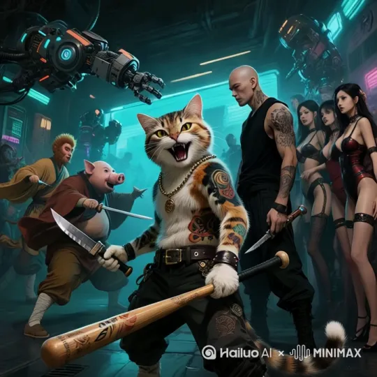 光头和纹身猫和一群美女跳舞   时间长度为30秒 by Hailuo AI Video Generator