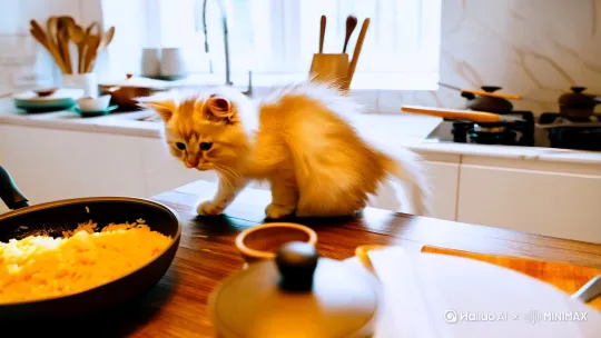 小猫做蛋炒饭 by Hailuo AI Video Generator