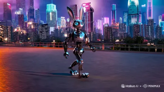 充满机械感的一只拟人化兔子 3D渲染 32k by Hailuo AI Video Generator