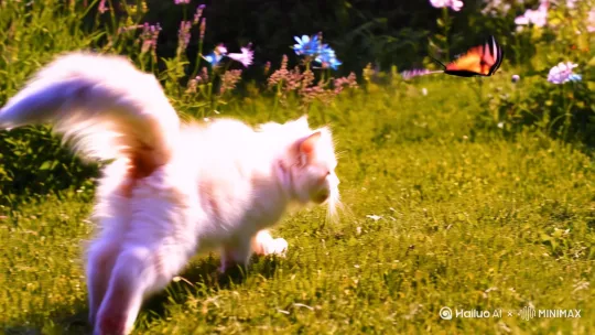 一只小猫追逐蝴蝶 by Hailuo AI Video Generator