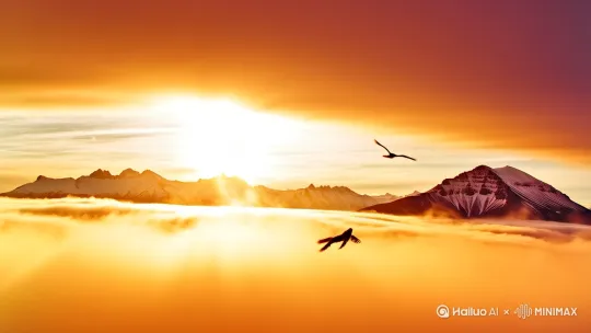 生成一段震撼心灵的竖屏(9:16)风景治愈视频,电影级画质,8K分辨率。**场景:** 壮阔的云海翻涌于连绵雪山之巅,尖锐的雪峰刺破云层。**运镜:** 视频以**慢动作航拍镜头**开场,模拟无人机从云海下方急速拉升,冲破云层瞬间,万丈金光(日出时刻)喷薄而出,染红云海与雪峰,产生强烈的**丁达尔效应**。镜头在云海上方平稳飞行,掠过金色雪峰。切换至**上帝视角**,俯瞰云海在山谷间流动如牛奶。**关键帧:** 特写镜头捕捉云浪轻柔拍打黑色岩壁的慢动作。**光影:** 温暖的金色晨光,高对比度,云海有体积感和流动感。**氛围:** 神圣、宁静、充满希望。**音效:** 风声、极远处鹰啸、空灵缥缈的颂钵或钢琴渐入。 by Hailuo AI Video Generator