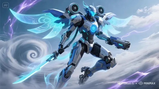 九尾狐铠甲飞起来撑开翅膀 在空中飞翔 by Hailuo AI Video Generator
