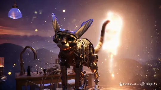 一只机械猫在变成人 by Hailuo AI Video Generator