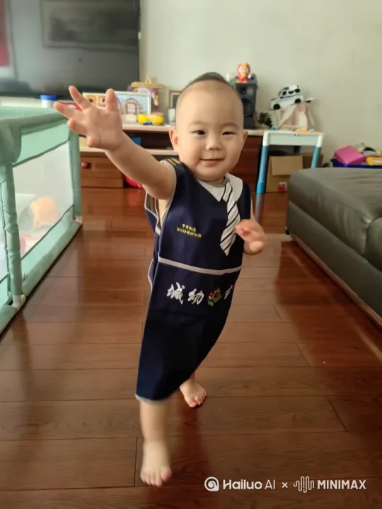 小孩跳起来，从左边飞向右边，镜头跟踪，真实风格 by Hailuo AI Video Generator