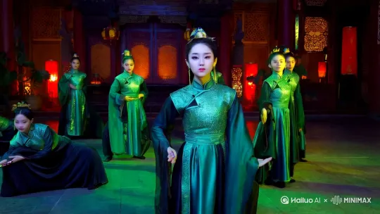太棒了！将女团、古风舞蹈和蛇年元素结合，是一个非常富有创意和视觉潜力的主题。作为AI视频制作师，你可以充分发挥AI工具的优势，打造出惊艳的作品。以下是一个详细的制作思路和建议，希望能给你带来灵感：

**核心主题概念：灵蛇献瑞 · 霓裳魅影**

*   **寓意：** 融合蛇的灵动、神秘与吉祥（献瑞），以及女团的青春活力和古风的华美（霓裳魅影）。强调蛇年祥瑞、舞姿曼妙如灵蛇。

## 一、 核心元素设计

1.  **女团成员 (角色设定)：**
    *   **人数：** 建议5-7人（象征五行或七星，也符合多数女团配置）。
    *   **角色分化 (可选)：** 赋予每位成员一些微妙的“蛇”特质，但整体保持和谐统一。
        *   **主舞/中心位 (灵蛇之睛)：** 眼神最具穿透力，动作最精准有力，如同蛇的注视。
        *   **主唱 (魅惑之音)：** 声音空灵或略带神秘感。
        *   **领舞 (柔韧之躯)：** 身体柔韧度最佳，负责最蜿蜒的线条动作。
        *   **气场担当 (威严之鳞)：** 气场强大，服饰或妆容上鳞片元素更明显。
        *   **可爱担当 (祥瑞之尾)：** 笑容甜美，动作活泼，代表蛇带来的福气。
    *   **整体气质：** **神秘、优雅、灵动、力量、魅惑** 并存。避免过于阴森恐怖，强调祥瑞和艺术美感。

2.  **古风服装 (霓裳魅影)：**
    *   **主色调：**
        *   **基础：** 深邃的墨绿、青碧色、银色、黑色（象征蛇身、鳞片、夜色）。
        *   **点缀：** 金色（祥瑞、鳞片光泽）、红色（喜庆、蛇信、点睛之笔）、白色/米白（纯净、仙气）。
    *   **材质与设计：**
        *   **飘逸面料：** 丝绸、雪纺、纱质，打造流动感（模拟蛇的游动）。大袖、披帛、飘带是古风精髓。
        *   **蛇纹元素：** **关键！** 避免大面积写实蛇皮。可采用：
            *   **抽象纹理：** 如水墨晕染般的鳞片图案、几何化的菱形格纹（模拟蛇腹鳞）、波浪形暗纹。
            *   **局部装饰：** 在肩部、袖口、腰带、裙摆边缘刺绣或镶嵌亮片/珠绣形成蛇形纹路或鳞片效果。
            *   **结构模拟：** 服装剪裁可以融入蛇形的曲线，如不对称斜襟模仿蛇行轨迹，高开叉裙摆行动间露出腿部线条模拟蛇身。
        *   **头饰与配饰：**
            *   **发簪/步摇：** 设计成蛇形（抽象或写意）、水滴形（蛇毒？）、或镶嵌绿色/红色宝石（蛇眼）。
            *   **额饰/眉心贴：** 蛇形花钿、鳞片状亮片、水滴形宝石。
            *   **腰带/腰链：** 蛇形盘绕设计、流苏模仿蛇尾摆动。
            *   **手套/臂钏：** 可设计有鳞片纹理或缠绕效果。
    *   **整体风格：** 在传统汉服（如齐胸襦裙、交领襦裙、明制长衫）或仙侠风基础上，融入上述蛇年元素。保持古风韵味，同时兼具现代舞台装的华丽和功能性（便于舞蹈）。

3.  **舞蹈编排 (灵蛇之舞)：**
    *   **核心动作灵感：**
        *   **“蛇行” (Wave)：** 身体的波浪动作（从头到脚或局部）是精髓。手臂、躯干、髋部的S型曲线流动。
        *   **“缠绕” (Isolation & Contortion)：** 身体各部位的独立控制和柔韧动作，模拟蛇的缠绕、盘踞、抬头、攻击（化为有力量感的定点pose）。
        *   **“潜伏与突袭” (Level Change & Dynamics)：** 结合地面动作（匍匐、翻滚）与突然的起身、跳跃、强有力的定格。
        *   **“注视” (Eye Contact & Focus)：** 眼神非常重要！设计锐利、神秘、诱惑的眼神变化和定点凝视。
    *   **舞种融合：**
        *   **基础：** 中国古典舞（水袖舞、身韵训练对表现波浪感和气息流动极佳）。
        *   **融合：** 现代舞（表现力、张力）、爵士舞（力量、节奏感、队形变化）、Urban Dance（控制、停顿）。
        *   **特色道具：** 可以考虑使用 **软剑（模拟蛇信/蛇身）** 或 **长绸缎/飘带（强化波浪感和蛇行轨迹）**，但需确保舞蹈安全性和编排流畅性。
    *   **队形变化：** 设 by Hailuo AI Video Generator
