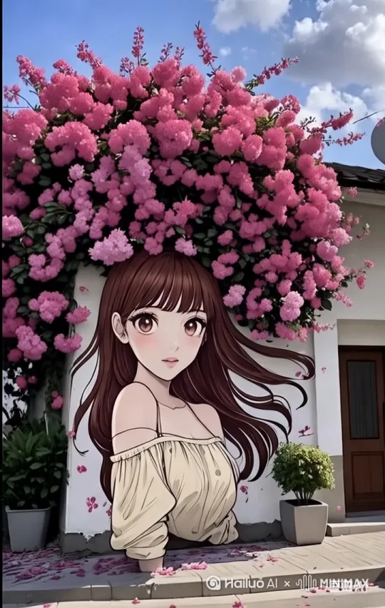帮我生成视频:花墙鲜花随风摇曳。阳光明媚！镜头环绕拉远 by Hailuo AI Video Generator