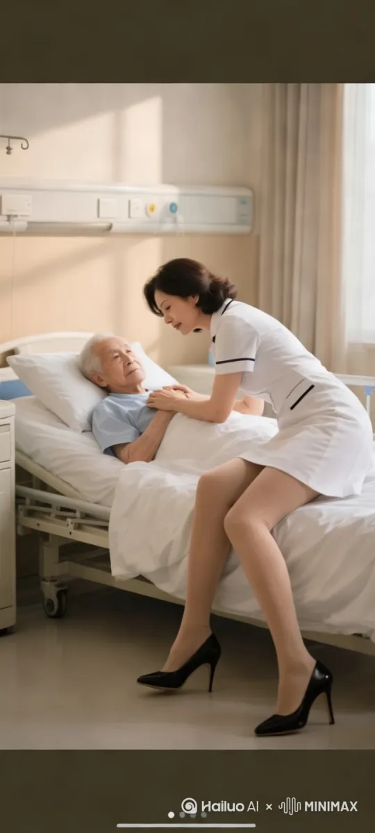 安抚老人[左移,右摇,跟随]，女人看向镜头 by Hailuo AI Video Generator