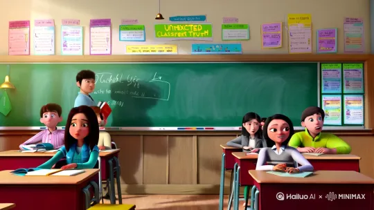 意外的真相
 
角色
 
1. 李老师：一位认真负责，教学经验丰富的班主任。
​
2. 林晓：成绩优异但性格内向的学生。
​
3. 赵阳：调皮捣蛋，成绩一般的学生。
 
剧本内容
 
第一幕：课堂风波
 
- 时长：0:00 - 1:00
​
- 地点：教室
​
- 画面：上课铃响，李老师拿着课本走进教室。在黑板上写了一道数学难题，让同学们思考解答。大部分同学都面露难色，这时赵阳突然举手，站起来给出了一个错误答案，引得同学们哄堂大笑。赵阳满不在乎地坐下。林晓坐在座位上，默默思考，没有理会周围的喧闹。
​
- 对话
​
- 李老师：“赵阳，学习可不能这么马虎啊，大家再仔细想想。”
​
- 赵阳：“嘿嘿，老师，我尽力啦。”
 
第二幕：课后怀疑
 
- 时长：1:00 - 2:00
​
- 地点：教室外走廊
​
- 画面：下课了，李老师把赵阳叫到走廊，批评他上课不认真。赵阳低着头，但表情有些不以为然。这时，林晓抱着一叠作业从旁边经过，李老师看着林晓的背影，对赵阳说：“你看看人家林晓，每次都能很快解答难题，成绩又好，你就不能向她学学？”赵阳撇撇嘴，小声嘀咕：“哼，她肯定是提前知道答案了。”这话被李老师听到，李老师皱起眉头，觉得赵阳这想法太荒谬。
​
- 对话
​
- 李老师：“赵阳，你别在这里狡辩，自己不努力还怀疑别人，这可不好。”
​
- 赵阳：“老师，我就是觉得奇怪嘛，她每次都那么快。”
 
第三幕：考试事件
 
- 时长：2:00 - 3:00
​
- 地点：考场
​
- 画面：学校进行数学考试，林晓依旧快速答题，提前交卷。赵阳在一旁看着，心里更加怀疑。考试结束后，赵阳偷偷跟李老师说，他觉得林晓考试有问题，说不定是作弊。李老师严肃地告诉赵阳，没有证据不能乱说，可赵阳信誓旦旦，说自己一定能找到证据。
​
- 对话
​
- 赵阳：“老师，这次考试她又那么快，肯定有猫腻，您得查查。”
​
- 李老师：“赵阳，考试是很严肃的事情，不能无端猜测同学，你要是真发现什么再说。”
 
第四幕：真相浮现
 
- 时长：3:00 - 4:00
​
- 地点：办公室
​
- 画面：赵阳不甘心，放学后悄悄跟踪林晓。他看到林晓走进了学校的图书馆地下室，十分好奇，便跟了进去。发现地下室是一个秘密的学习空间，里面摆满了各种高难度的数学书籍，林晓经常在这里学习到很晚。原来林晓是因为对数学极度热爱，每天花大量时间钻研，所以才会在课堂和考试中表现出色。赵阳意识到自己错怪了林晓，第二天，他主动找到李老师和林晓道歉。
​
- 对话
​
- 赵阳：“林晓，老师，我错了，我不该乱怀疑你，我看到你在地下室那么努力学习，我知道自己误会你了。”
​
- 林晓：“没关系，其实我也应该多和同学们交流，让大家知道我学习的方法。”
​
- 李老师：“知错能改就好，赵阳，以后要像林晓一样努力，而不是只知道怀疑别人。”
 
第五幕：共同进步
 
- 时长：4:00 - 5:00
​
- 地点：教室
​
- 画面：在李老师的提议下，林晓和赵阳组成学习小组，林晓帮助赵阳提高数学成绩，赵阳也带动林晓变得更加开朗。班级里形成了良好的学习氛围，同学们都积极向上。
​
- 对话
​
- 李老师：“大家看，同学之间互相帮助，共同进步，这才是我们班级该有的样子。”
​
- 同学们：“好！”
 
场景布置与拍摄要点建议
 
1. 场景布置
​
- 教室：摆放整齐的课桌椅，黑板上有老师书写的题目，墙壁上可以张贴一些励志标语和同学们的优秀作业。
​
- 走廊：干净整洁，旁边有教室的窗户和栏杆。
​
- 考场：摆放单人课桌，桌上有考试用具和试卷，教室前方有监考老师的讲台。
​
- 图书馆地下室：光线稍暗，四周摆满书架，中间有桌椅，桌上堆满书籍。
​
2. 拍摄要点
​
- 在拍摄课堂场景时，注意捕捉同学们不同的表情和反应，突出课堂的氛围。
​
- 走廊场景中，要通过演员的肢体语言和表情展现出人物的情绪，如赵阳的满不在乎和李老师的严肃。
​
- 考场场景要营造安静严肃的氛围，通过镜头切换突出林晓答题的专注和赵阳的不安。
​
- 图书馆地下室场景，要利用光影效果营造神秘又静谧的感觉，为真相的揭示做好铺垫。
​
- 注意演员之间的互动和表情变化，尤其是赵阳从怀疑到认错的转变，要自然流畅，以增强短剧的感染力。 by Hailuo AI Video Generator