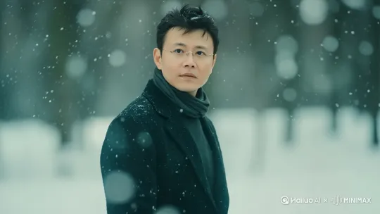 雪中看见远方的他。脸色微笑 by Hailuo AI Video Generator