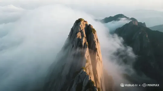 [上摇][左移,右摇,跟随]大雾埋没了整座山，雾气在流动 by Hailuo AI Video Generator