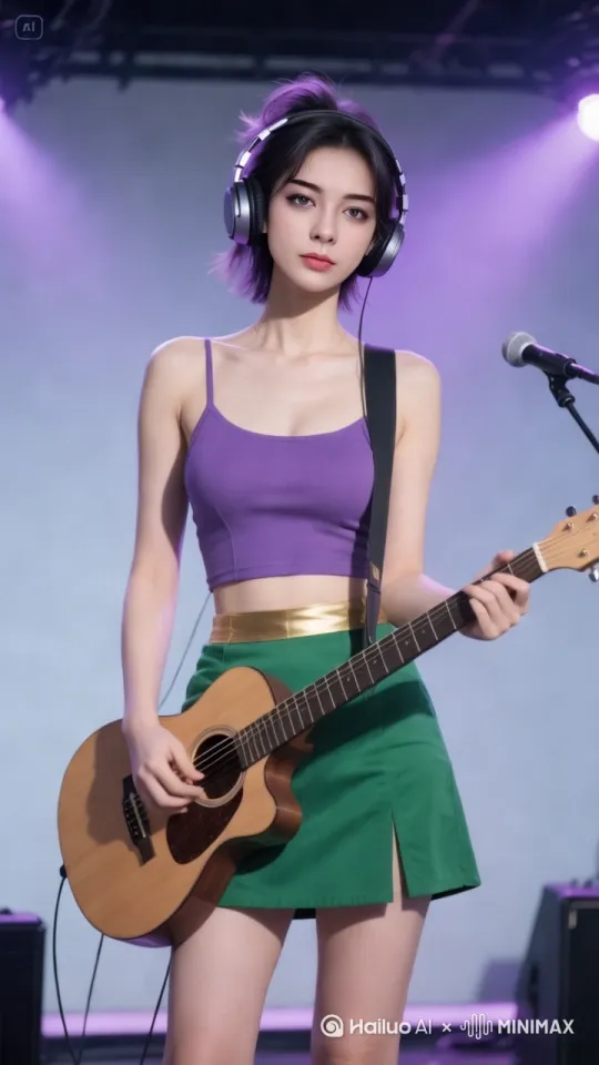 弹着吉他，[推出,上升,下摇] by Hailuo AI Video Generator