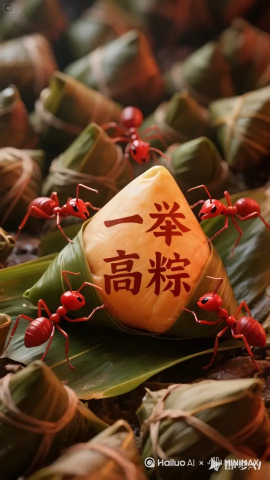 镜头移动,动态跟随,一只蚂蚁身手敏捷,“嗖”地一下跳上了另一只蚂蚁的头顶,动作干脆利落,就像个小小的杂技演员。(镜头紧紧跟随,不敢错过任何细节 )紧接着,又一只蚂蚁也不甘示弱,跟着跳了上去,那配合,仿佛早有默契。(第三只、第四只蚂蚁依次而上,层层叠加 )眨眼间,这叠罗汉的队伍越来越壮大。哇哦!看呐,第五只蚂蚁头顶着一个迷你粽子,也奋力一跳,稳稳落在了第四只蚂蚁头顶。(镜头环绕着这群蚂蚁,全方位展示这精彩瞬间 )就这样,一个精彩绝伦的蚂蚁叠罗汉造型完美呈现,小粽子在最上方,就像这场表演的“皇冠”。这画面,简直萌翻又震撼!#蚂蚁叠罗汉 by Hailuo AI Video Generator