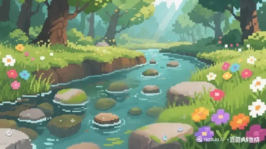溪水流动，展示小溪的美好景观[推进,上升] by Hailuo AI Video Generator