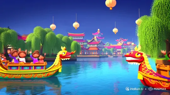 做个端午安康视频，要求无锡江南特色，卡通，可爱，喜庆！中间嵌入端午安康字体 by Hailuo AI Video Generator