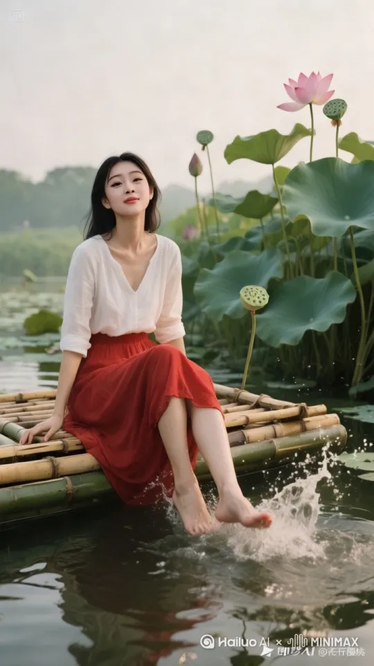 我是一个短视频制作者我希望这幅图画带着美女的青春可爱图片里的风景带有微风，图片左，右摇摆 by Hailuo AI Video Generator