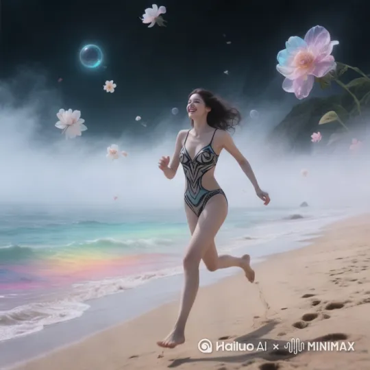 美女开心海边奔跑 by Hailuo AI Video Generator