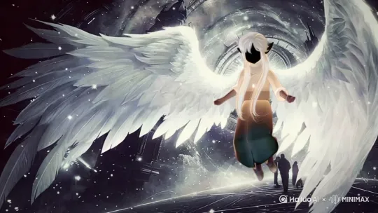 头发随风轻轻飘动翅膀也在轻微动着 by Hailuo AI Video Generator