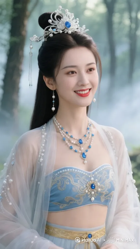 人物由远而近走过来，然后旋转一圈，再切换到背影，回眸一笑。 by Hailuo AI Video Generator