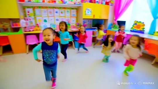 下店幼儿园中班二班级，六一儿童节，小朋友们节目表演，8个人小朋友表演跳舞。 by Hailuo AI Video Generator