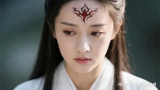 女主与此目光变得坚定。流出眼泪。额头上的黑纹，渐渐往脸上扩散。 by Hailuo AI Video Generator