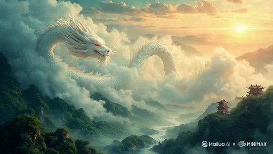 [左移,右摇,跟随]龙吐息，特写，龙在云雾里翻腾。 by Hailuo AI Video Generator