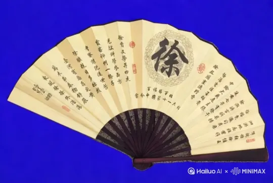 帮我把图片里的扇子全部折叠收拢，以中轴线为对称点全部向中间折叠收拢，大概时长三秒左右 by Hailuo AI Video Generator