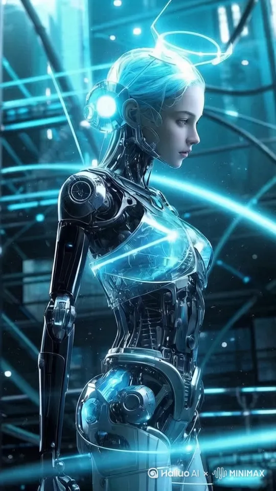 完美精致的机器人内部机芯闪烁，转件转向镜头与观众打招呼。 by Hailuo AI Video Generator