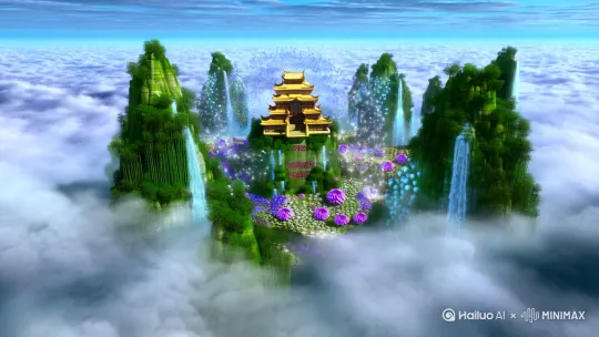 超大远景拍摄，第一人称视角，在一片苍茫的山脉之中，天穹与大地相接，云海翻腾，仿佛天地之间没有尽头。巍峨的仙山耸立其间，山体由青石与翠竹构成，气势磅礴，奇异的灵气如丝如雾，环绕山巅，缥缈无定，似乎能穿透时空与人心。山顶上，一座古老的宫殿悬浮于空中，宫殿金瓦璀璨，宫墙上刻满了精致的符文，散发着幽光。四周飞瀑如银河泻下，水花溅起，化作无数晶莹的灵珠，漂浮在半空中，散发出璀璨的光辉。流水所至，地面上生长着奇花异草，五色灵芝、紫电藤、雪莲与白玉果点缀其间，散发出浓郁的药香，空气中弥漫着一种让人神清气爽的力量。远处，山脉间的一条巨龙盘旋，龙身闪耀着金光，时而腾空飞起，时而又潜入云海，呼啸间带动天地之力，风云变幻。天空中，几位仙人腾空而起，衣袂飘飘，神态自若，手持法宝，施展着各类惊世神通。灵气在他们周围激荡，阵阵雷鸣声与仙音交织，仿佛在演奏一曲天地间最为壮丽的乐章。此地不属于尘世，而是一个充满神秘与力量的仙境。修炼者的气息与大自然的法则融为一体，每一缕风，每一束光，似乎都能激发人内心深处的潜能，助其修成不朽之身。镜头朝山顶宫殿极速推进 by Hailuo AI Video Generator