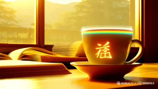 画面提示词：日系小清新风格，午后阳光透过玻璃窗洒在桌面，手捧陶瓷茶杯（杯沿映出彩虹光晕），杯底突然浮现发光的“转运”二字，窗外飘落银杏叶时幻化成金色蝴蝶飞入杯中，背景音为翻书声+轻柔钢琴，画面色调暖黄微醺。 by Hailuo AI Video Generator