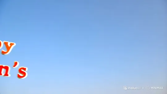 [左移,右摇,跟随]一开头有：六一儿童节快乐几个字，有几个气球飘起来，有一个小孩的笑脸。 by Hailuo AI Video Generator