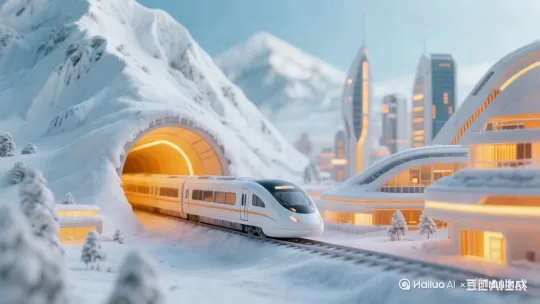 列车从左往右，快速驶出隧道 by Hailuo AI Video Generator