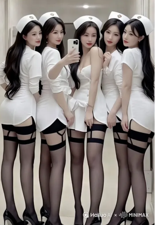 图中美女们左右摆臀，流露出甜美的笑容 by Hailuo AI Video Generator