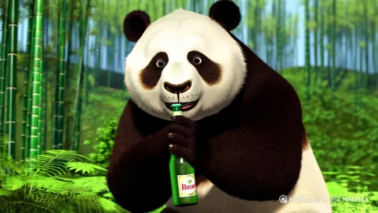 大大熊猫喝啤酒。推拉运镜 by Hailuo AI Video Generator