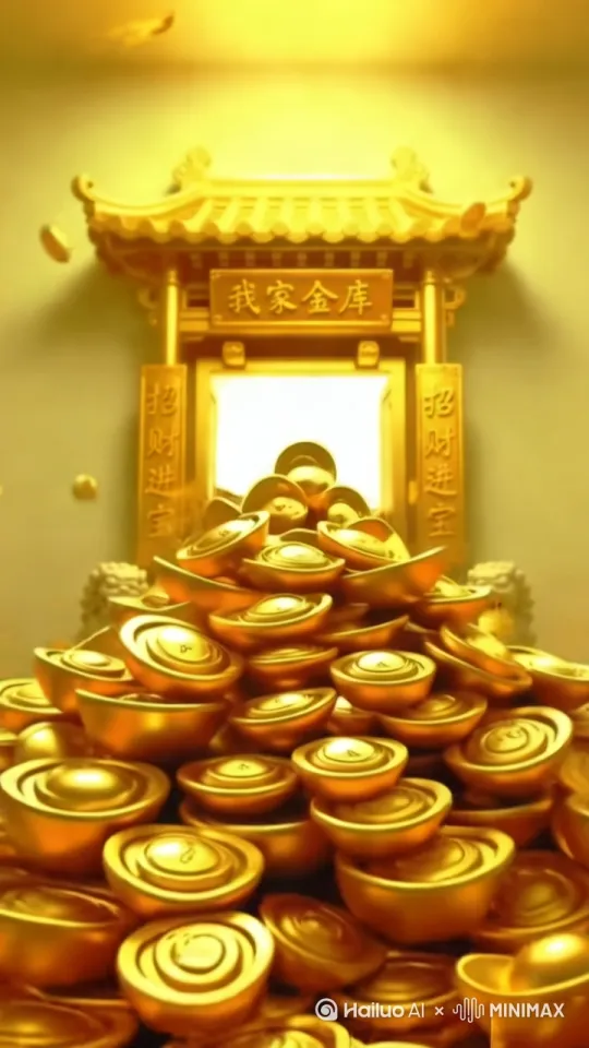黄金源源不断的涌进金库内[拉远] by Hailuo AI Video Generator