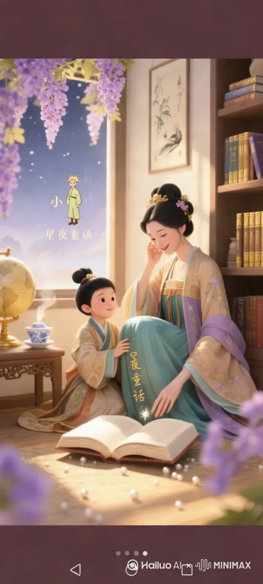 妈妈妈面带表情，眉飞色舞的在给儿子讲故事。儿子不断的点点头。脸上带着微笑。 by Hailuo AI Video Generator