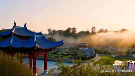 【场景设定】
 
- 时间：日出后30分钟（金色晨光时段）
- 地点：江南风格园林公园（古亭、假山、荷花池元素）
- 天气：薄雾未散，空气通透度高
 
【镜头语言】
 
1. 全景镜头（0-3秒）
- 无人机俯拍公园全景，阳光穿透晨雾洒在青瓦飞檐上
- 前景是摇曳的竹林剪影，背景传来若有若无的鸟鸣
2. 中景推移镜头（4-8秒）
- 跟拍老人群体打太极的连贯动作
- 着重表现丝绸练功服随动作流动的光影变化
- 地面光斑随镜头移动产生动态效果
3. 手部特写（9-12秒）
- 慢动作拍摄手掌推掌时的经络线条
- 阳光在指甲边缘形成金边光晕
- 背景虚化处理，突出手部动作
4. 环绕镜头（13-16秒）
- 360度环绕拍摄单个老人起势动作
- 前景竹叶间隙漏下的光斑在面部形成动态光影
- 衣摆扬起时带出细小露珠反光
 
【特效建议】
 
- 光线特效：使用柔焦滤镜增强晨雾质感，添加丁达尔光束效果
- 动态模糊：对太极动作轨迹进行光绘特效处理
- 粒子特效：在荷花池水面添加晨露溅起的涟漪特效
 
【声音设计】
 
- 背景音乐：古筝版《高山流水》（节奏与太极动作同步）
- 环境音效：
- 0-5秒：露水坠叶声+远处园林流水声
- 6-15秒：呼吸声与衣物摩擦声特写
- 16-20秒：群鸟惊飞声+逐渐减弱的晨钟
 
【转场设计】
 
- 场景转换：通过旋转的太极云手势自然过渡不同拍摄角度
- 段落衔接：用光影移动在地面形成的日晷轨迹进行时间转场
 
【色彩方案】
 
- 主色调：青绿色（晨雾）+ 暖金色（阳光）
- 对比色：深褐色（古建筑）+ 白色（练功服）
- 光影层次：通过薄雾实现前景冷调/背景暖调的渐变
 
【情绪递进】
 
- 前5秒：静谧神秘感
- 6-15秒：力量与优雅的平衡感
- 16-20秒：天人合一的升华感
 
这个设计方案通过多维度的视听语言组合，既保留了太极文化的意境美，又通过现代影视技术增强了视觉感染力，适合用于文化传播类短视频创作。需要调整细节或补充其他元素请随时告知。 by Hailuo AI Video Generator