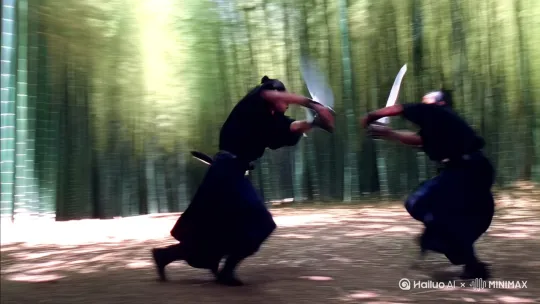 两个侠客在竹林比试，采用高级运镜效果 by Hailuo AI Video Generator